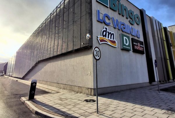 Skyline expanded metal facade on Bingo Shopping Center in Mostar
