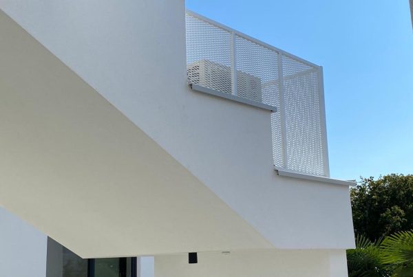 Equipment enclosure made with white Copacabana expanded metal mesh