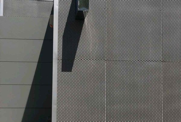 Full anthracite expanded metal cladding on modern architectural project in Hungary
